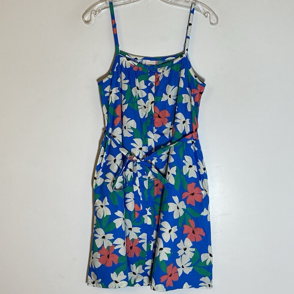 Hanna Andersson Dress Womens Medium Blue Floral Belted Pockets Comfy Cruise Nice